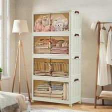 Wide 3/4/5 Drawer Cart, Foldable Plastic Storage Drawers with 4 Wheels Rolling