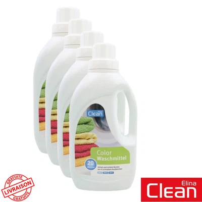 Lessive Détergent Liquide Couleurs Elina Clean Pack de 4 x 1 L 80 Lavages - Photo 1/4
