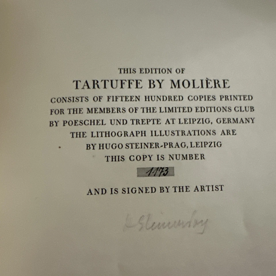 TARTUFFE OR THE HYPOCRITE BY MOLIERE-THIS COPY # 1173 - Image 2 of 4