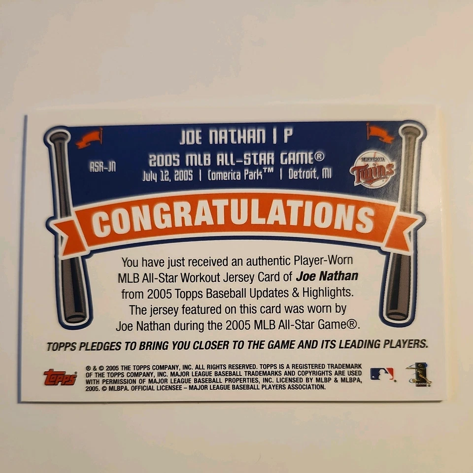 Joe Nathan 2005 Topps Update All-Star Stitches Jersey #ASR-JN Minnesota Twins - Image 2 of 2