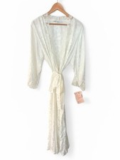 BARBIZON BOUTIQUE Vintage Ivory Bridal Robe Long Floral Jacquard Lace Trim Gown