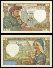 Currency 1941 France 50 Francs Banknote P 93 Jacques Coeur or Jack Heart VF++