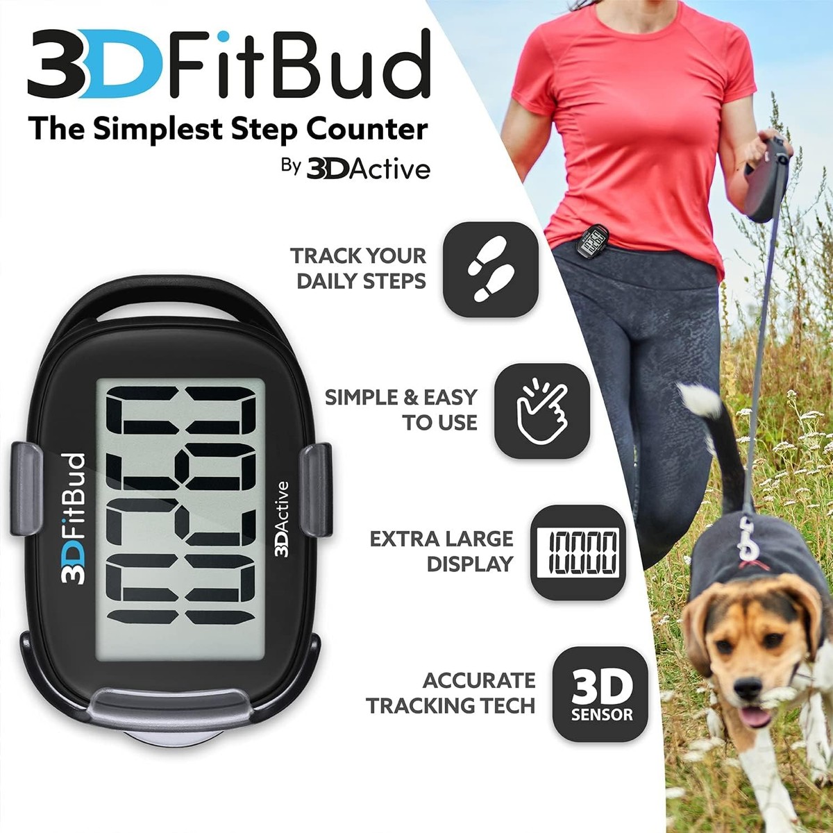 3DFitBud Simple Step Counter Walking 3D Pedometer from 3DActive