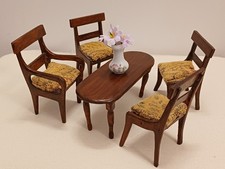 Vintage Dolls House Furniture -  Dining Room Table & 4 Chairs