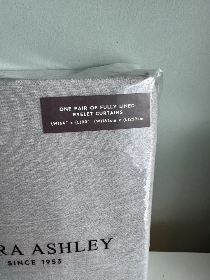 Laura Ashley Abbott Steel Large Eyelet Fully Lined Chenille Curtains - Image 2 of 4