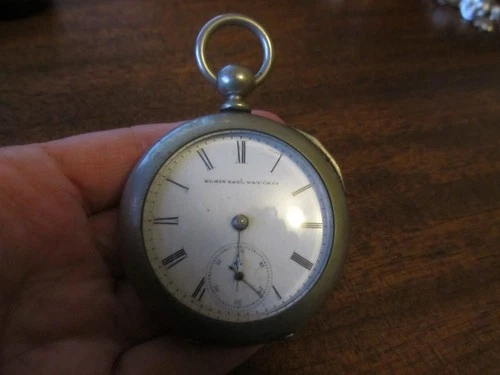 Antique Elgin Nat'l Watch Co. Deuber Silverine Pocket Watch Parts or Restoration