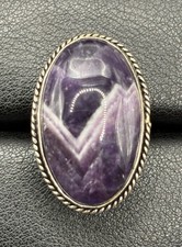 Sterling Silver Bounded Amethyst Oval Ring 10g 20x31MM 925 Size 8 Z9