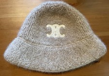 CELINE Beige Triomphe Alpaca Wool Blend Cloche Beanie Hat Rare w/COA Sold Out