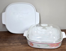 Corning Ware Peony A-10-B 2.5 L Casserole Dish w/2 Lids A-12C & A-12PC EUC