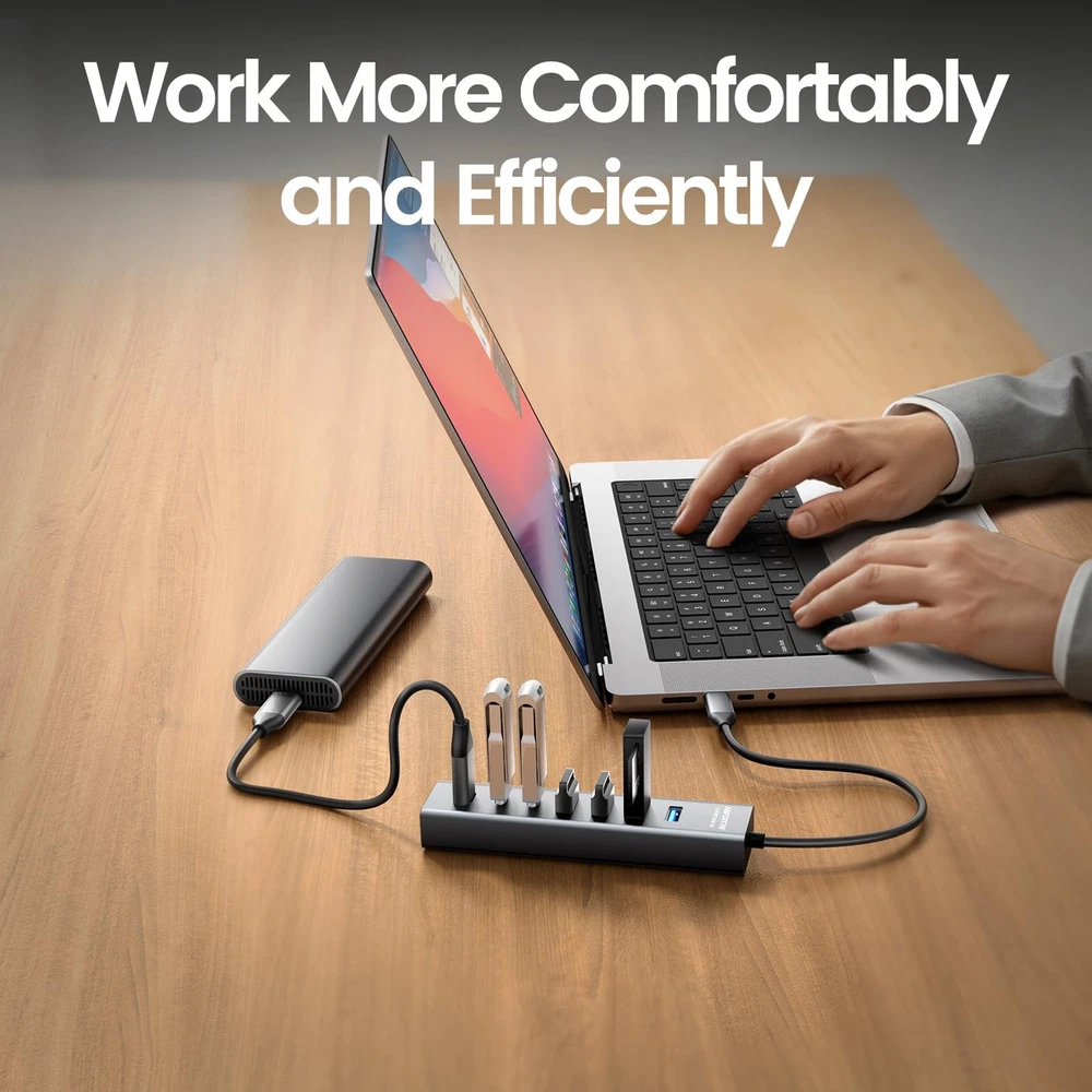 USB to USB Hub Multiport Adapter, Aluminium 7-Port USB Hub Multiport Adapter,...