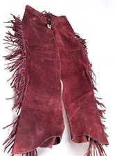 Rich Suede Fringed Chaps, Vintage Cowboy Western Concho Rodeo Riding Chaps D,