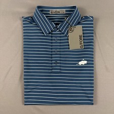 G/Fore G4 Golf Shirt Polo Chest Logo Striped Small Deep Sea Polyester MSRP 120