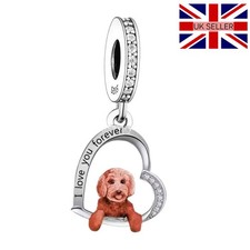 925 Silver Cockapoo Heart 'I love you forever' Dog  Charm  in Gift Box