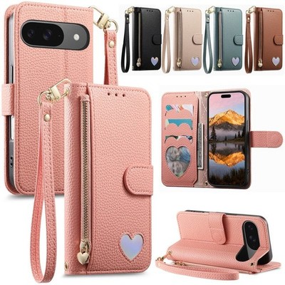 Zipper Strap Love Leather Wallet Phone Case For Google Pixel 10 9 Pro XL 9A 10A