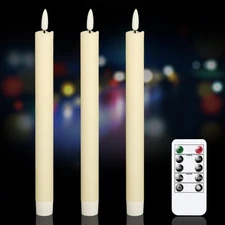 Flameless Ivory Taper Candles Flickering with 10-Key Remote, Battery Operated...