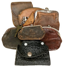 Antique Leather Coin Purse & Key Wallet Vignette Lot Of 7 Made In USA 1930s