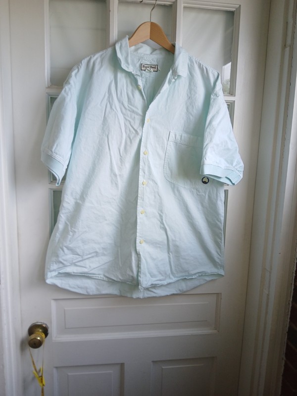 vtg part two icy blue/ green boxy button up cotton shirt fishing golf boating