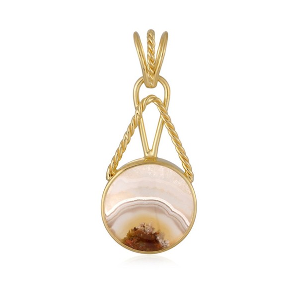 Cavill Moosachat AnhäNger 6,00Ct Bali Barong Rund 925 Silber Vergoldet-image