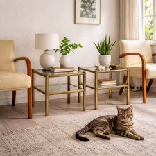 Tavolini Vintage Ottone Vetro Doppio Piano Italia Design Anni 70 Originali