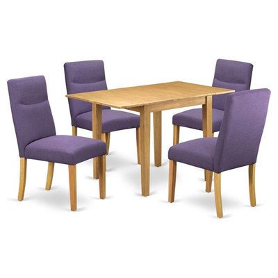 East West Furniture Norden 5-Piece Wood Dining Set in Oak/Dahlia