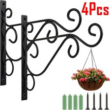 4X Heavy Duty Garden Metal Hanging Basket Brackets Plant Hanger Hook Wall Decor