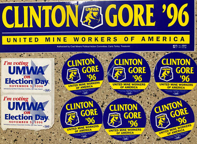 Clinton Gore Vintage Lot UMWA MINE WORKERS CAMPAIGN 1996 Bumper Stickers Decal