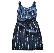 Ann Taylor Dress Womens 12 Black A Line With White Tie Dye and Tie Front Career