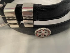 Black Leather Belt With Red Rhinestone Cross Conchos 28,30,56