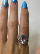 Vintage Sterling and Oval multifaceted Amethyst Ring Size 8.75