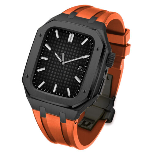 Boîtier Str en acier inoxydable lunette en chêne mod pour bracelet Apple Watch 44 mm 45 mm - Photo 14 sur 105