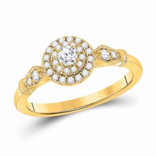 14kt Yellow Gold Round Diamond Halo Bridal Wedding Engagement Ring 1/3 Ctw