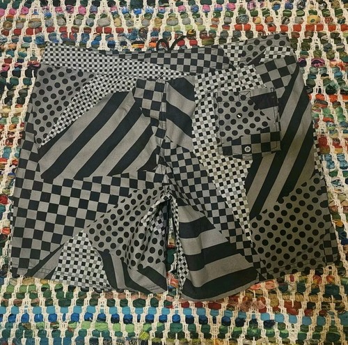 VANS Gray Black Stripe Geometric Checker Polka Dot Swim Surf Boardshorts Jrs/13 - Picture 10 of 17