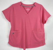 Climate Right by Cuddl Duds Scrub Top Womens Size S Pink V Neck Pockets Medical