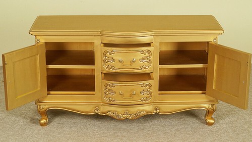 Gold TV-Schrank Lowboard Rokoko Fernsehtisch Mahagoni Massivholz Barock 78314 - Bild 5 von 5
