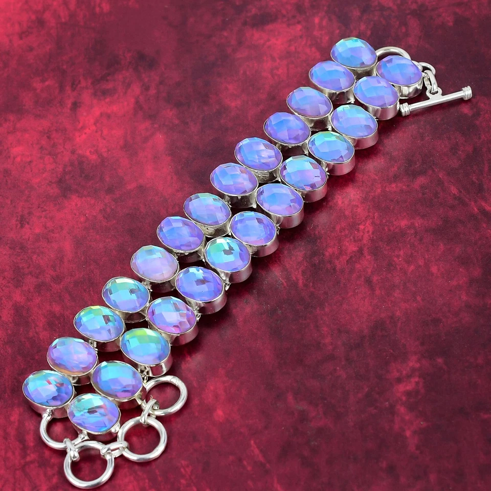 Браслет ювелирный ручной работы из стерлингового серебра 925 пробы с граненым мистическим топазом AAA+ - Изображение 3 из 4