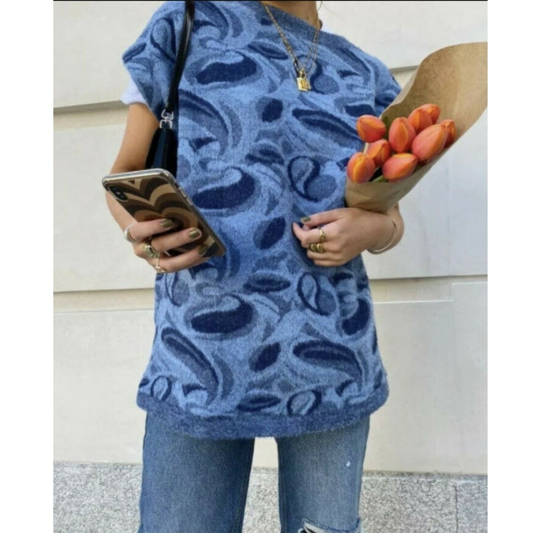 ZARA NWT JACQUARD BLUE VEST LARGE | eBay