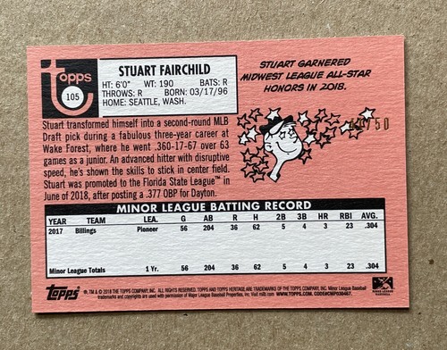 STUART FAIRCHILD 2018 Topps Heritage Rookie RC SP Black Parallel #d/ 50 BRAVES - Picture 4 of 5