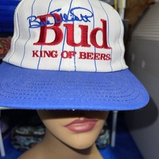 Nos Bud Bill Elliott Pinstripe Hat Made In USA Vtg