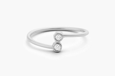 0.2ct Ring Round Lab-Created Diamond Two Stone Minimalist White Gold Plated
