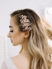 SWEETV Handmade Rose Gold Bridal Hair Comb, Rhinestone Bridal Hair Accessories