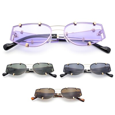 Womens Side Visor Retro Hipster Rimless Taper Rectangle Metal Rim Sunglasses