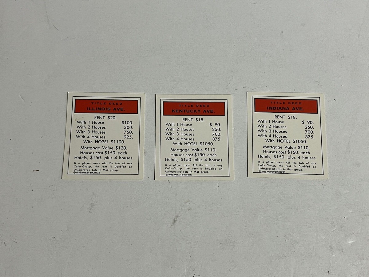 マスターモノポリー Monopoly 1935 Commemorative Edition 28 Title Deed Cards 1985