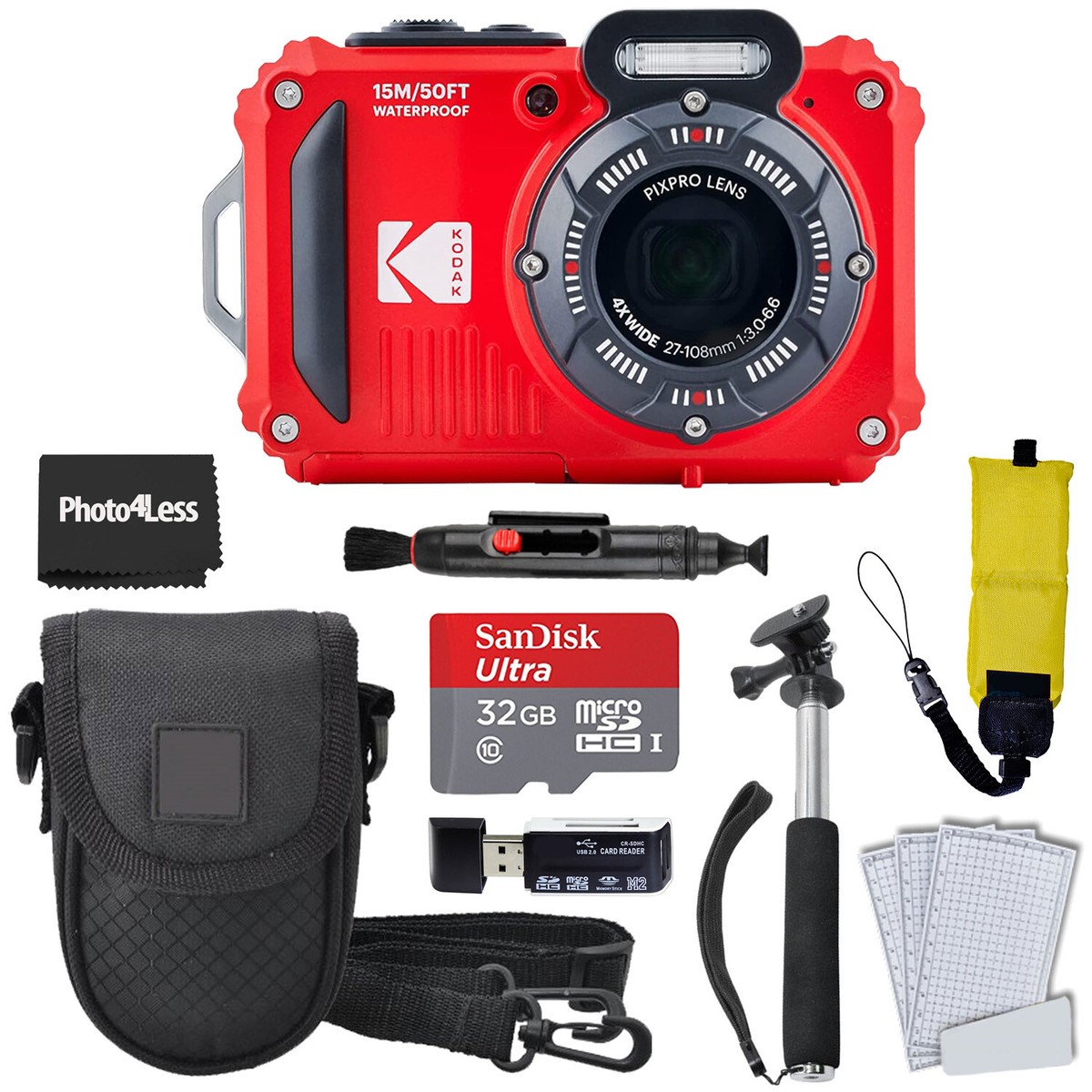KODAK PIXPRO WPZ2 Rugged Waterproof Digital Camera, Red +