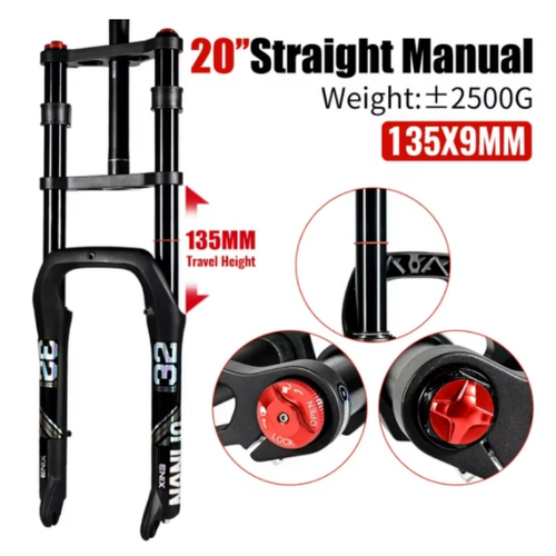 E-bike Bike Air Supension Fork Double Shoulder 20*4.0/26*4.0 inch MTB Front Fork - Picture 9 of 10