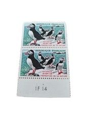 Bloc de 2 timbres France 1960 YT 1274 Oiseaux Variété Houppe en 1960