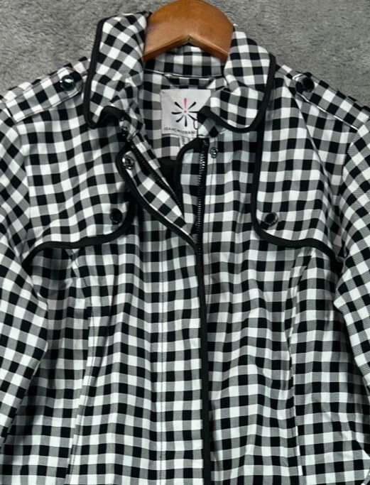 Chaqueta gabardina Isaac Mizrahi para mujer 10 negra blanca con cinturón forrada en vivo Foto 3 de 4