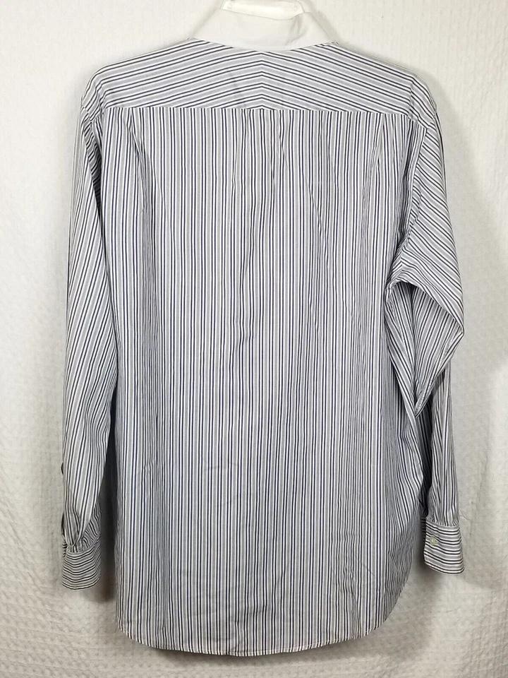 Christian Dior Men Button-Down Dress Striped Shirt Gray/Blue/ White Sz 15.5-34 - Image 2 of 4