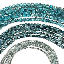 Czech Glass Fire Polished Round Faceted Beads Aqua Azuro coated Variations 3-8mm