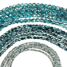 Czech Glass Fire Polished Round Faceted Beads Aqua Azuro coated Variations 3-8mm