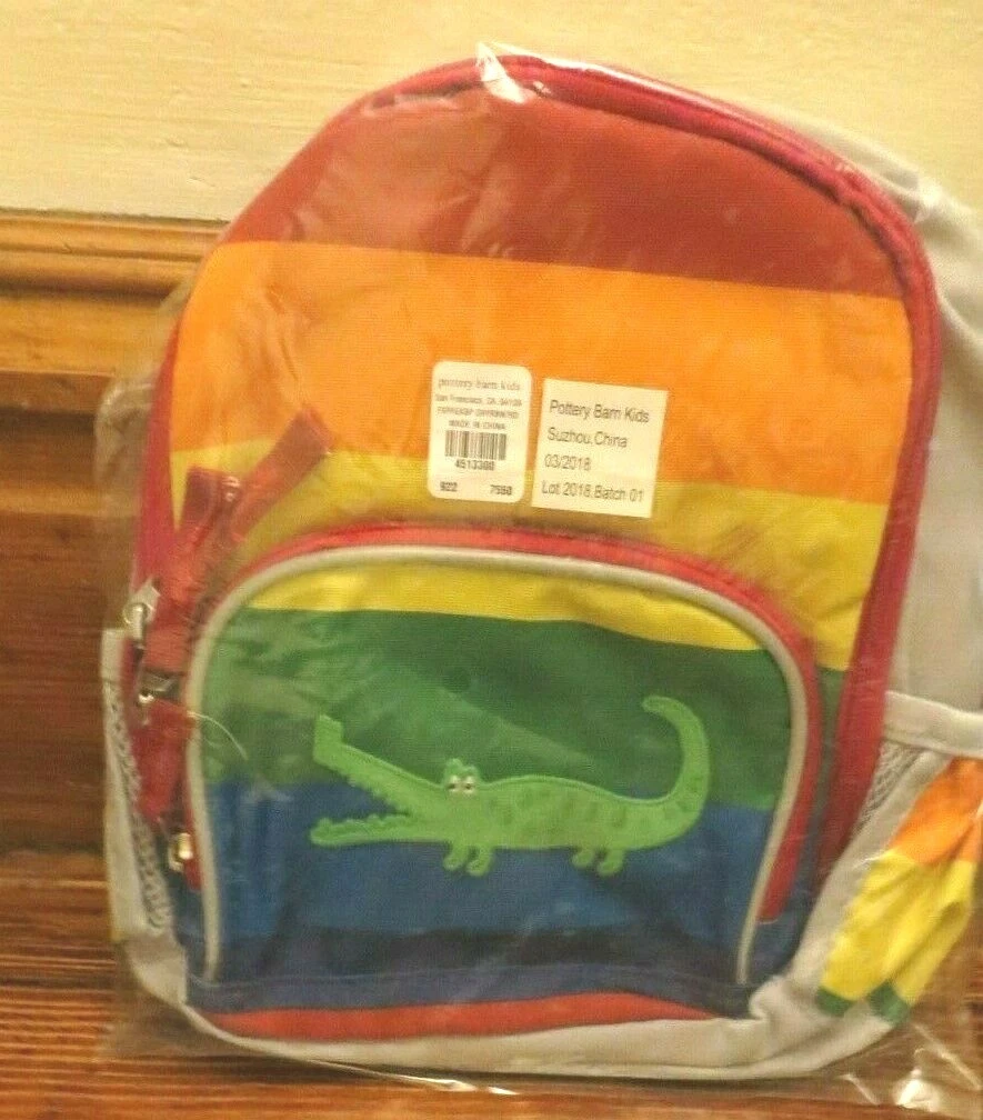 Pottery barn Stripe BACKPACK Alligator Bag rainbow school patch boy girl Florida